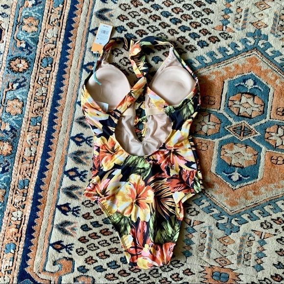 Kona Sol Floral Tropical Strappy Front One Piece - Picture 2 of 3